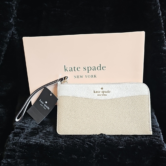 Kate Spade NWT Lucy Colorblock Pebbled Leather Medium L-zip Wristlet - Picture 6 of 8